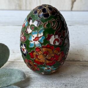 Vintage Cloisonné Multicolor Metal Enamel Floral Flower Decorative Egg